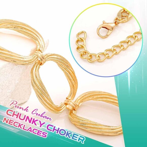 Women's Gold Alloy Steel Chunky Choker Necklace Set with Bracelet for Casual - Picture 5 of 7